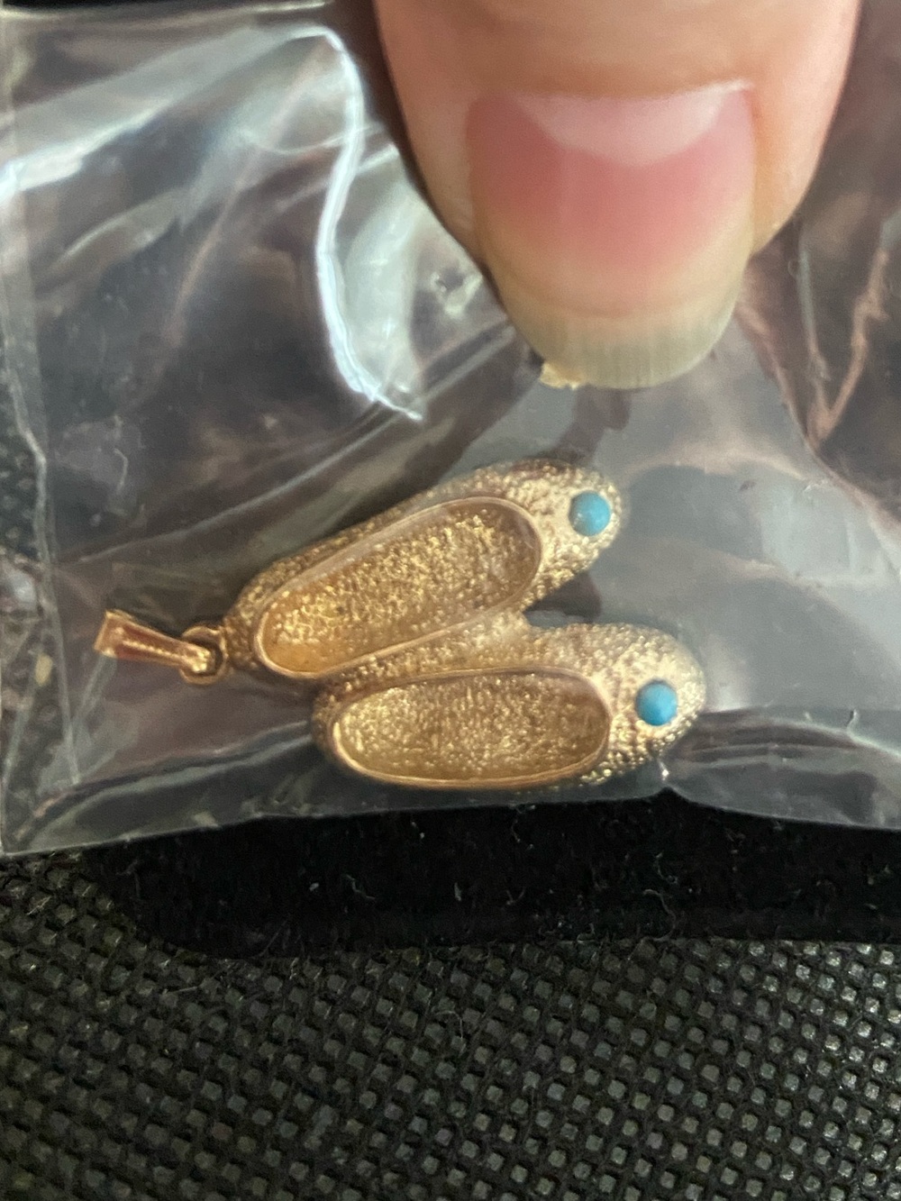 Vintage Sarah Coventry Gold Toned Charm Pendant Slipper Shoes with Blue Stone
